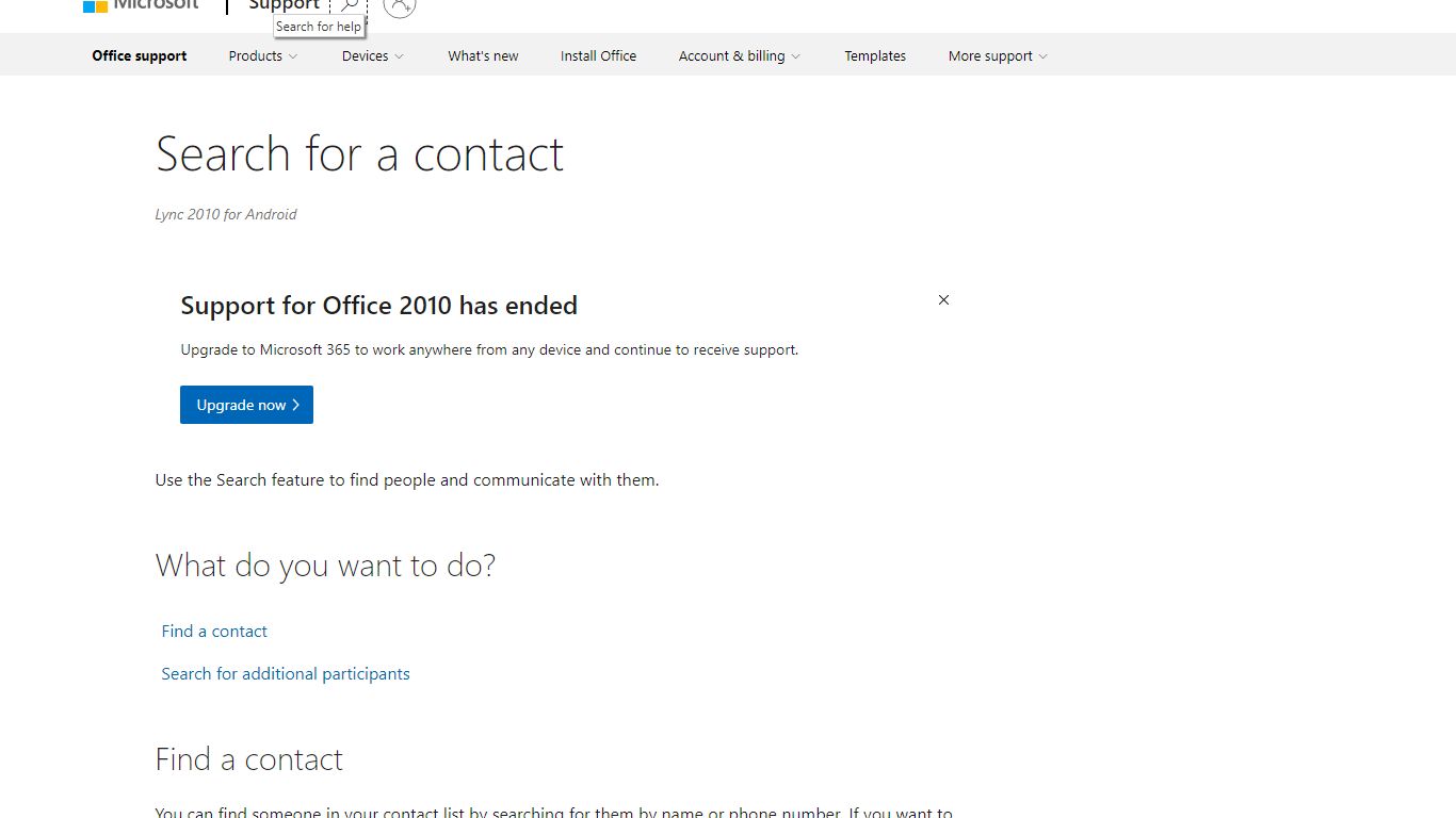 Search for a contact - support.microsoft.com